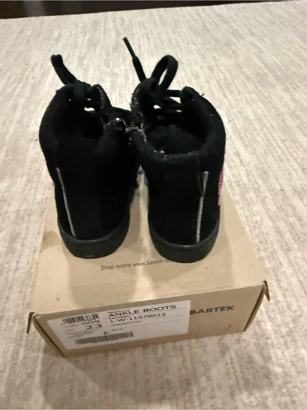 Bartek Kids Black Ankle Boots with Pink Bear Accent